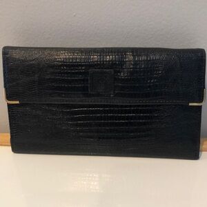 Anne Klein by Saint Thomas Crocodile Alligator Black Textured Wallet Checkbook